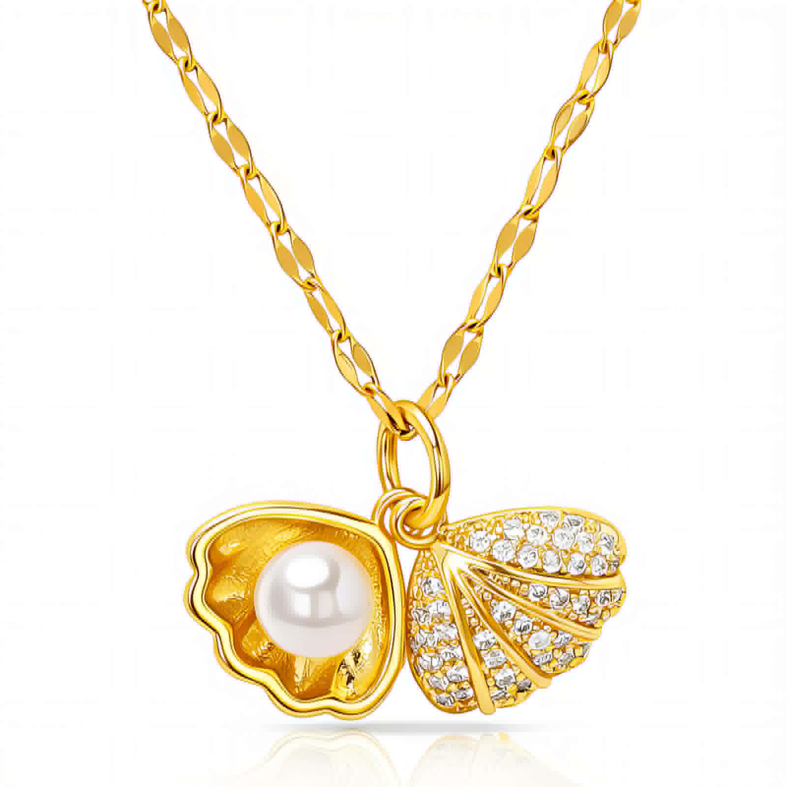 Golden Seashell Pearl Necklace